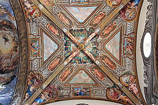 天花板,壁画,中央教堂,大教堂,大教堂广场,艾米利亚-罗马涅大区,意大利,欧洲