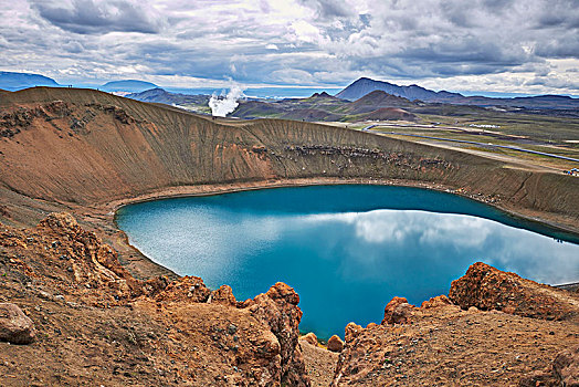 冰岛,米湖,火山,区域,远足,湖