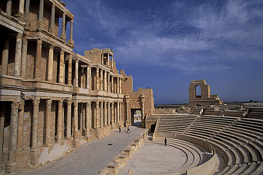 利比亚,靠近,的黎波里,萨布拉塔,罗马,剧院,二世纪,广告,游客
