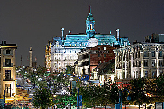 夜晚,蒙特利尔老城,蒙特利尔,魁北克,加拿大