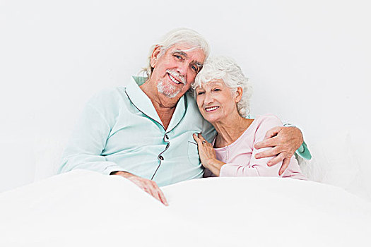 微笑,老年夫妇,床上
