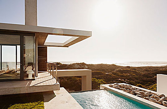 现代住宅,游泳池,远眺,海洋