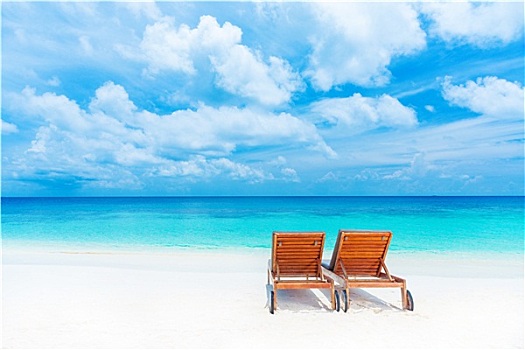 两个,空,太阳椅,海滩
