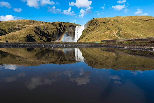 反射,瀑布,南方,冰岛,悬崖,海岸线