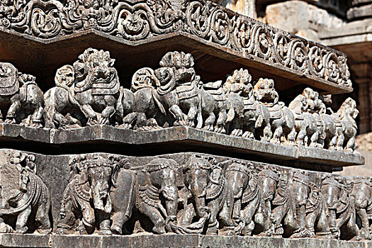 排,狮子,墙壁,霍沙勒斯哇拉庙,庙宇,曷萨拉,风格,印度南部,印度,南亚,亚洲