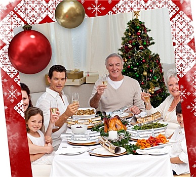 家庭,白葡萄酒,圣诞晚餐