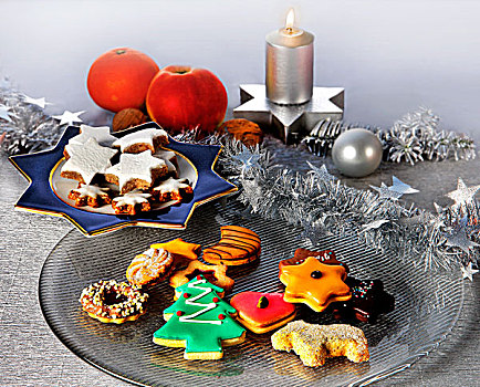 圣诞曲奇,盘子,圣诞节,甜食