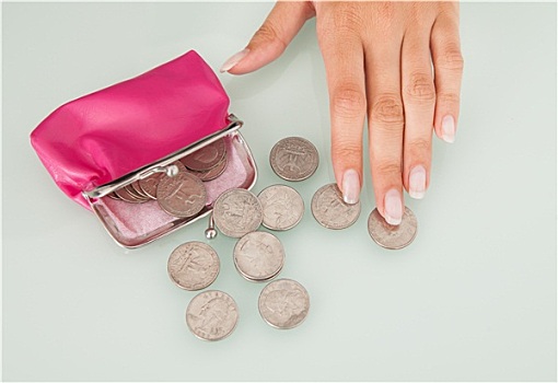 职业女性,硬币,溢出,粉色,钱包