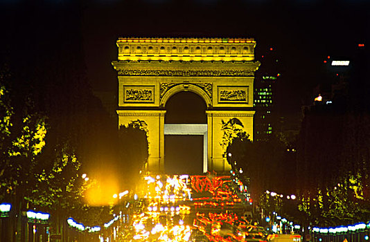 拱形,香榭丽舍大街,交通,夜晚,巴黎,法国