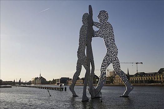 分子,男人,雕塑,施普雷河,靠近,高层建筑,地区,柏林,德国,欧洲