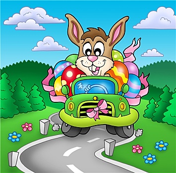 复活节兔子,驾驶,汽车,途中