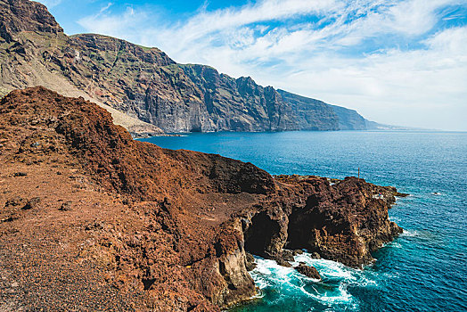 岩石海岸,蓝绿色海水,悬崖,风景,特内里费岛,加纳利群岛,西班牙,欧洲