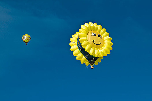 热气球,形状,笑,太阳,向日葵,蓝天,气球,节日,巴特维西,巴伐利亚,德国,欧洲