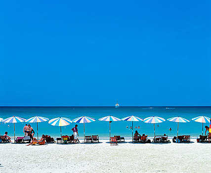 旅游,海滩,遮阳伞,沙滩椅,安达曼海,普吉岛,省,泰国,亚洲