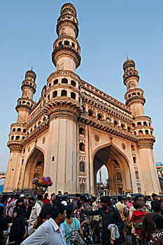纪念建筑,四个,尖塔,海得拉巴,安得拉邦,南印度,印度,亚洲