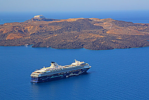 游船,火山,岛屿,锡拉岛,基克拉迪群岛,爱琴海岛屿,爱琴海,希腊