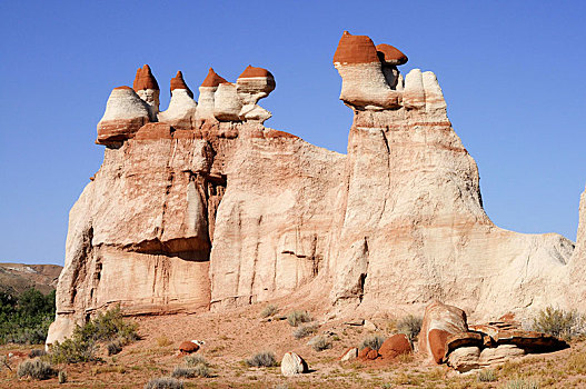彩色,怪岩柱,石头,柱子,沙岩构造,蓝色,峡谷,亚利桑那,美国,北美