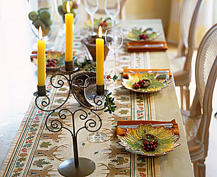 桌子,烛台,秋天,装饰