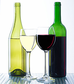 红色,白葡萄酒杯,瓶子