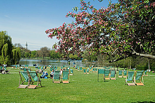折叠躺椅,公园,伦敦