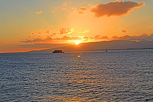 夏威夷海上日落风光