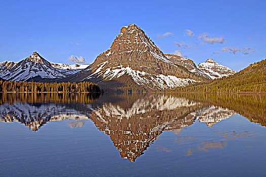两个,药湖,远眺,山,冰川国家公园,蒙大拿,省,美国,北美