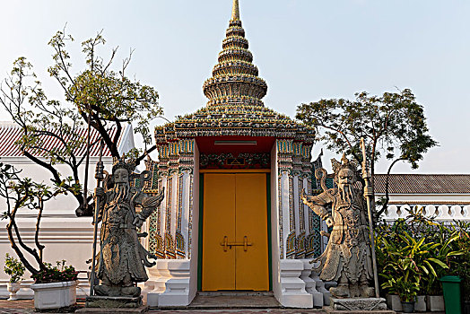 入口,中国,监护,塑像,寺院,佛教寺庙,复杂,曼谷,泰国,亚洲