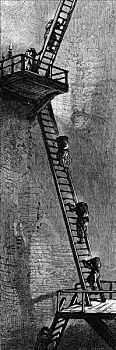 女人,攀登,梯子,煤,向上,苏格兰,早,19世纪,艺术家,未知