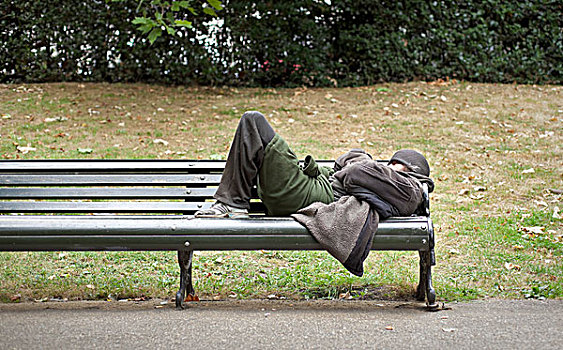 无家可归,男人,睡觉,长椅,中心,伦敦,英格兰,英国,欧洲