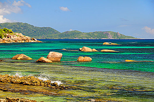 海岸,大石头,水,普拉兰岛,塞舌尔,非洲