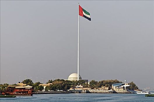 旗杆,世界,旗帜,阿联酋,防波堤,阿布扎比,城市,亚洲