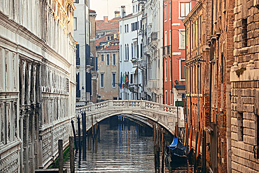 晴朗,威尼斯,运河,风景,古建筑,意大利