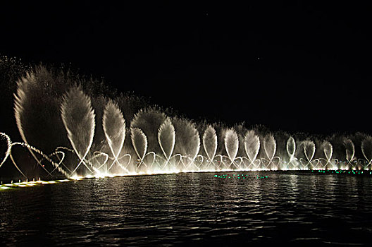 夜晚中的音乐喷泉