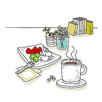 茶,水果,书本,背景