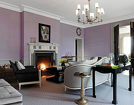 紫色,色彩,客厅,老,房子,优雅,壁炉,背景