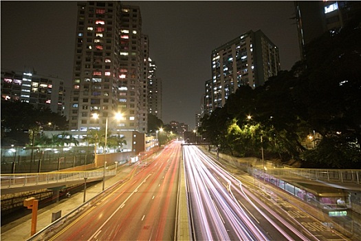 现代,城市,高速公路,交通,夜晚,香港