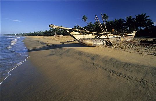 渔船,沙滩,希卡杜瓦
