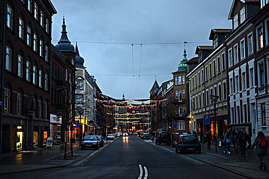 丹麦奥尔堡市,aalborg,步行街夜景