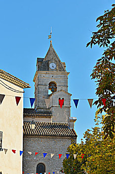 教堂,尖顶,旗帜,法国,国家,彩色,沃克吕兹省,普罗旺斯
