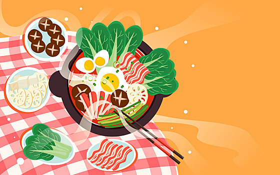 火鍋美食傳統(tǒng)節(jié)日春節(jié)團(tuán)圓新年慶典插畫海報(bào)
