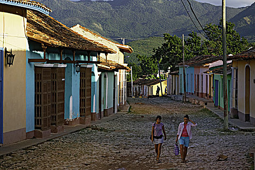 早晨,街道,特立尼达,古巴,世界遗产