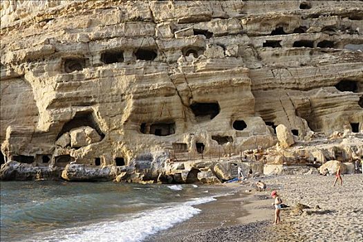 海滩,石头,洞穴,克里特岛,希腊