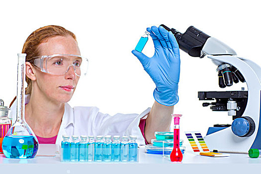化学品,实验室,科学家,女人,工作,瓶子