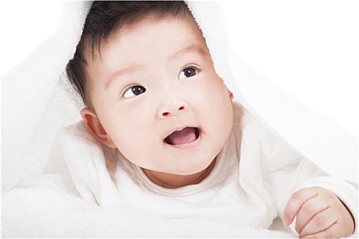 可爱,婴儿,微笑,白色,毯子,毛巾