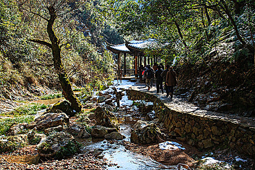 雪,小溪,石头