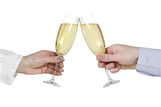 两只,手,香槟,玻璃杯