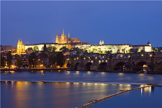 捷克共和国,布拉格,查理大桥,拉德肯尼,城堡,黄昏