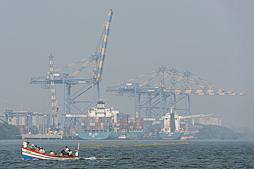 渔船,正面,国际,货箱,转载,高知,喀拉拉,印度,亚洲