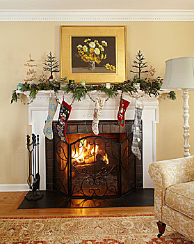 圣诞袜,悬挂,壁炉,壁炉架,新泽西,美国