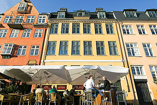 人,街边咖啡厅,正面,彩色,房子,新港,哥本哈根,丹麦
